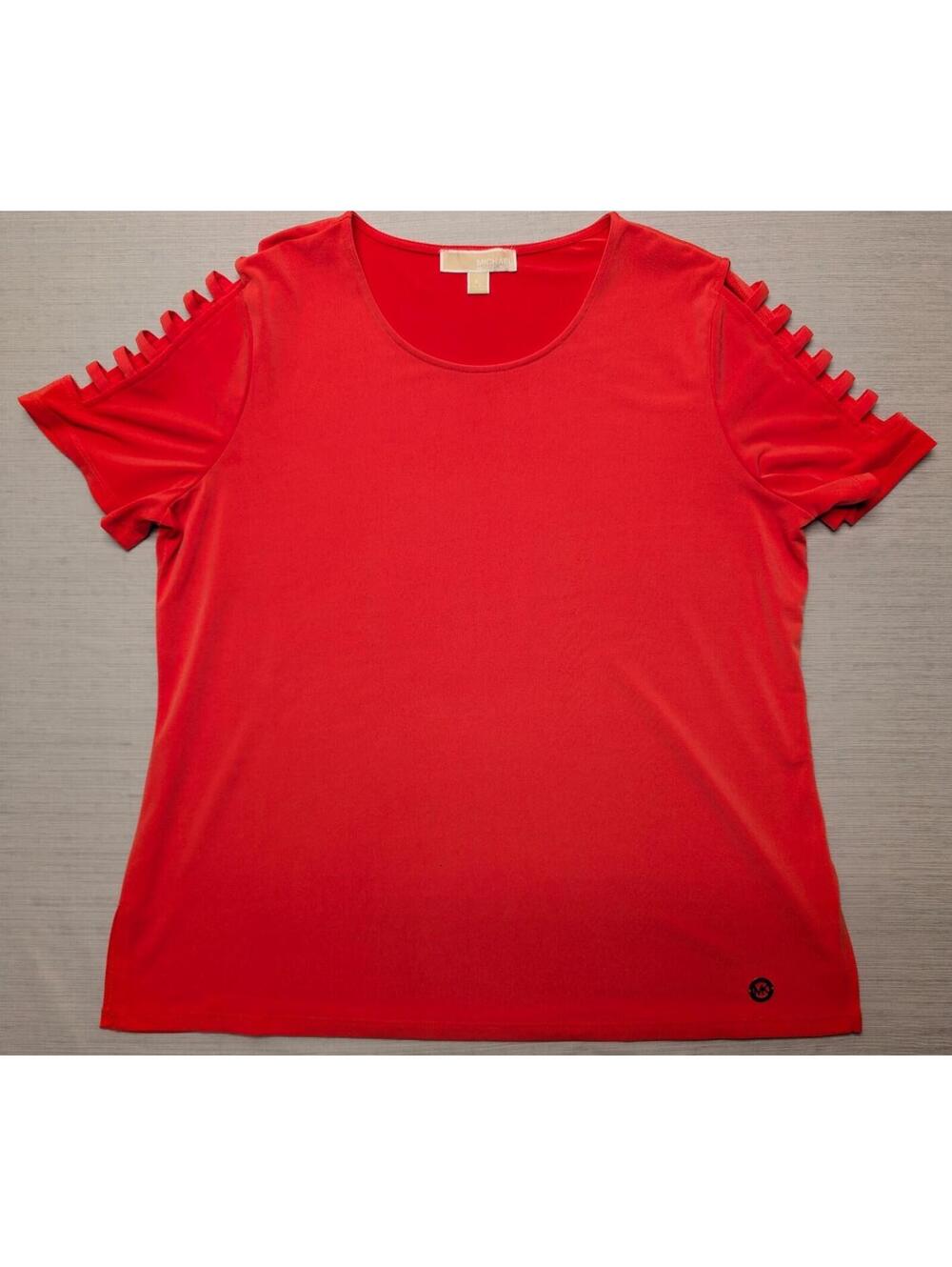 Michael Kors Coral Red Ladder Sleeve Top XL